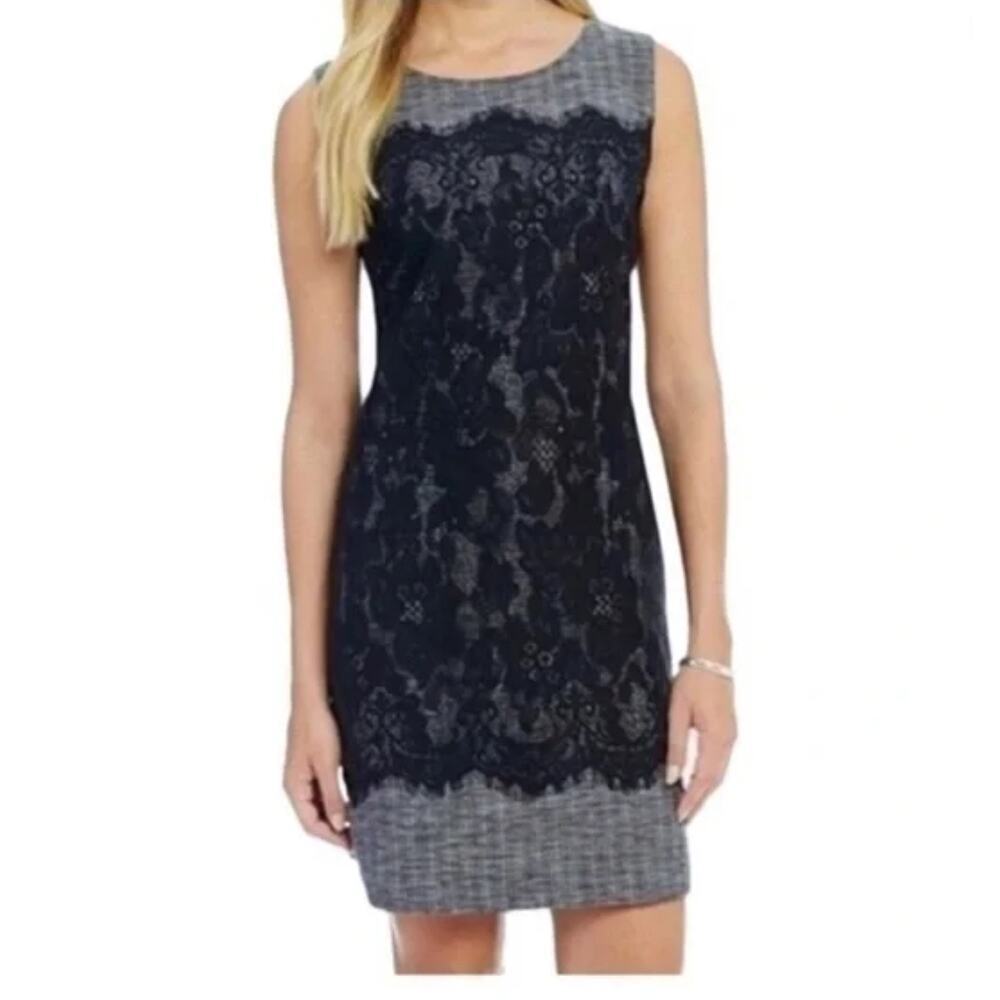 Alex Marie Florence Sheath classic mini Dress Lace Trim Sleeveless Black 10 NWT